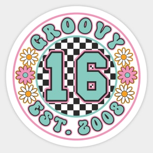 16th Birthday Groovy 16 est. 2008 Retro Vintage Girls Sticker